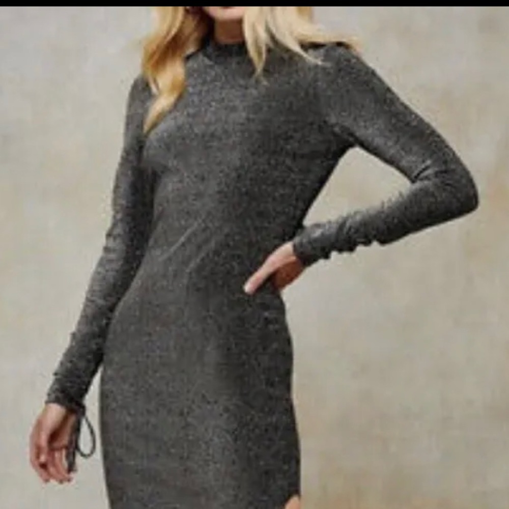 TopShop Black/Gray Glitter Metallic Party Dress with Open Back size 4 and 6